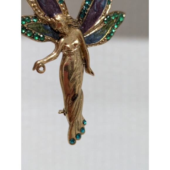Gold Tone Rhinestone ART‎ DECO Fairy Brooch Pin Signed LC Liz Claiborne read!! - Picture 2 of 9
